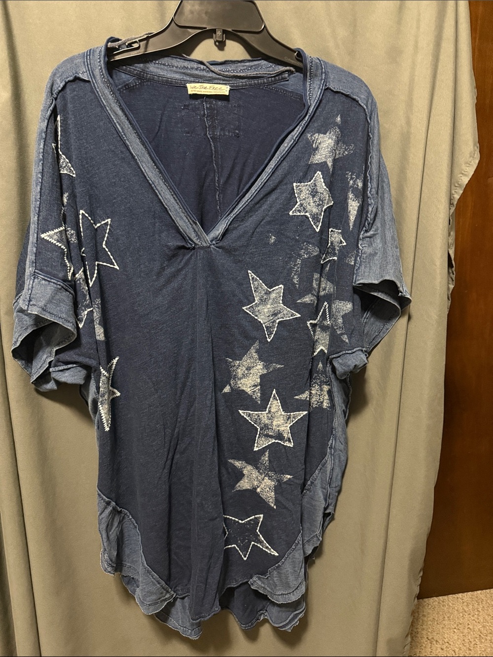 We The Free Washed Navy Star Print V-Neck Women's dress/tunic